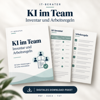 KI im Team – Inventar und Arbeitsregeln: digitales Download-Paket mit 48 Seiten Arbeitsmappe und 30 Seiten Arbeitsblättern.