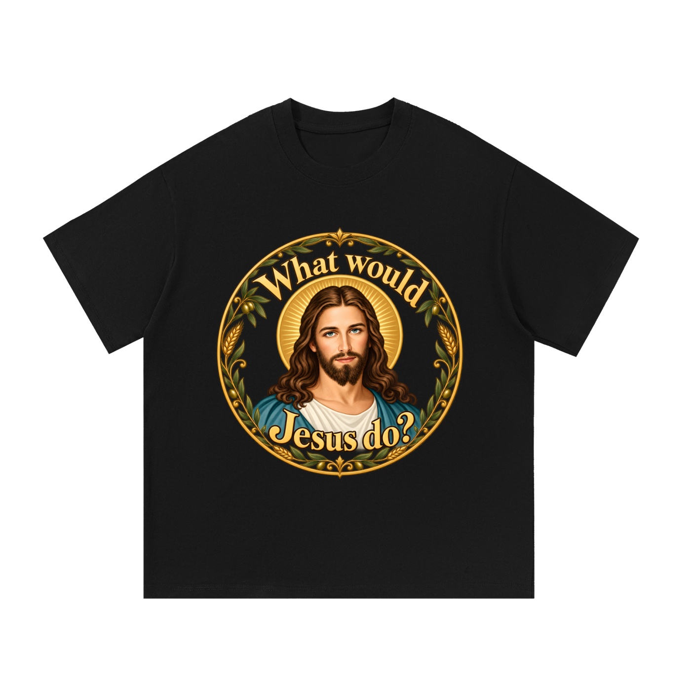 Was würde Jesus tun? Goldener Kranz (Variante 4) – T-Shirt