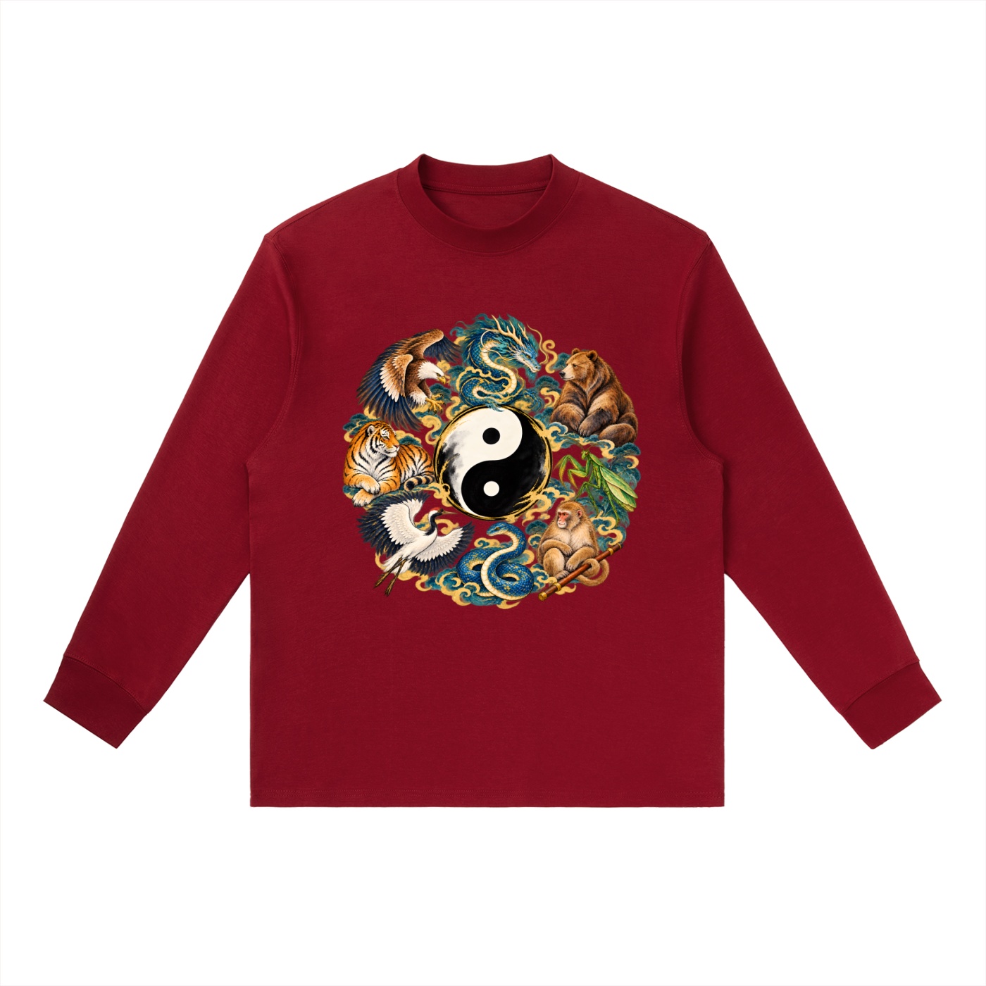 Kung Fu Tierkreis mit Bär – Langarmshirt Unisex in Weinrot