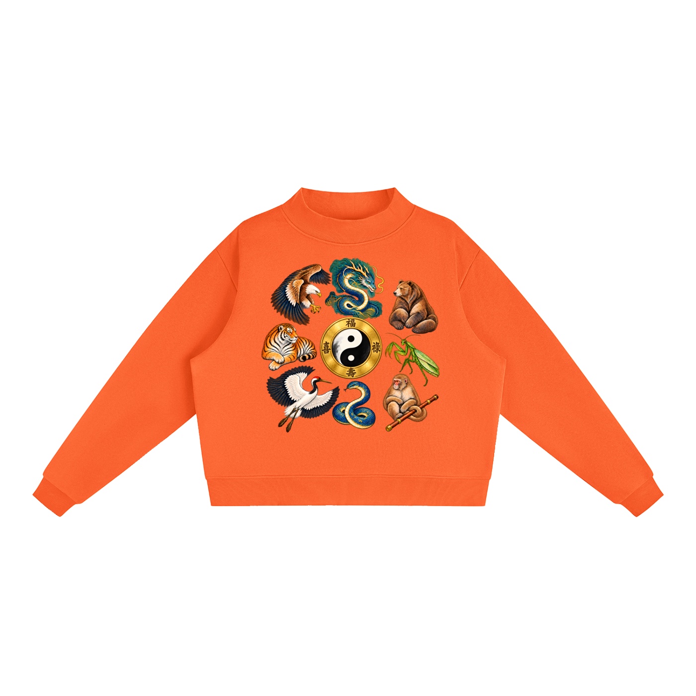 Kung-Fu A – Damen-Fleece-Sweatshirt, Freie Komposition in Orange