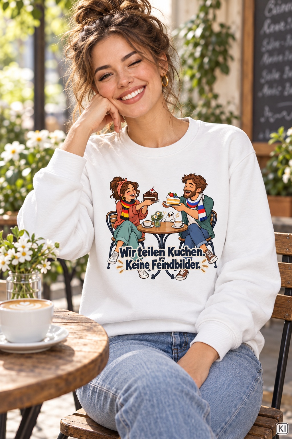 Wir teilen Kuchen. Keine Feindbilder. (Kuchen teilen) – Sweatshirt · Motiv 3 – Bild 13