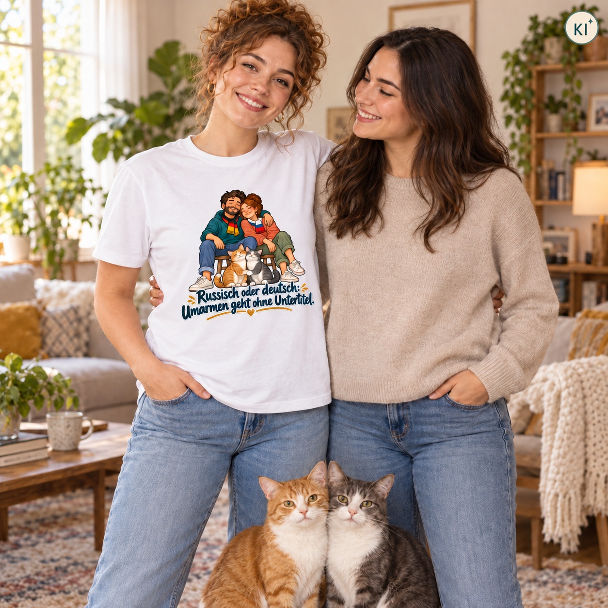 Russisch oder deutsch: Umarmen geht ohne Untertitel. (Umarmen ohne Untertitel) – T-Shirt – Bild 5