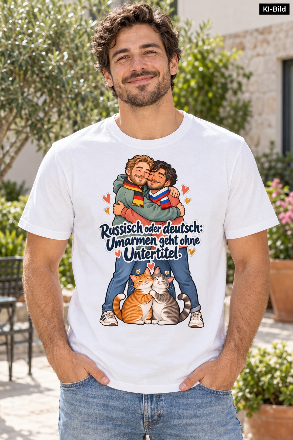 Russisch oder deutsch: Umarmen geht ohne Untertitel. (Umarmen ohne Untertitel) – T-Shirt · Motiv 2 – Bild 7