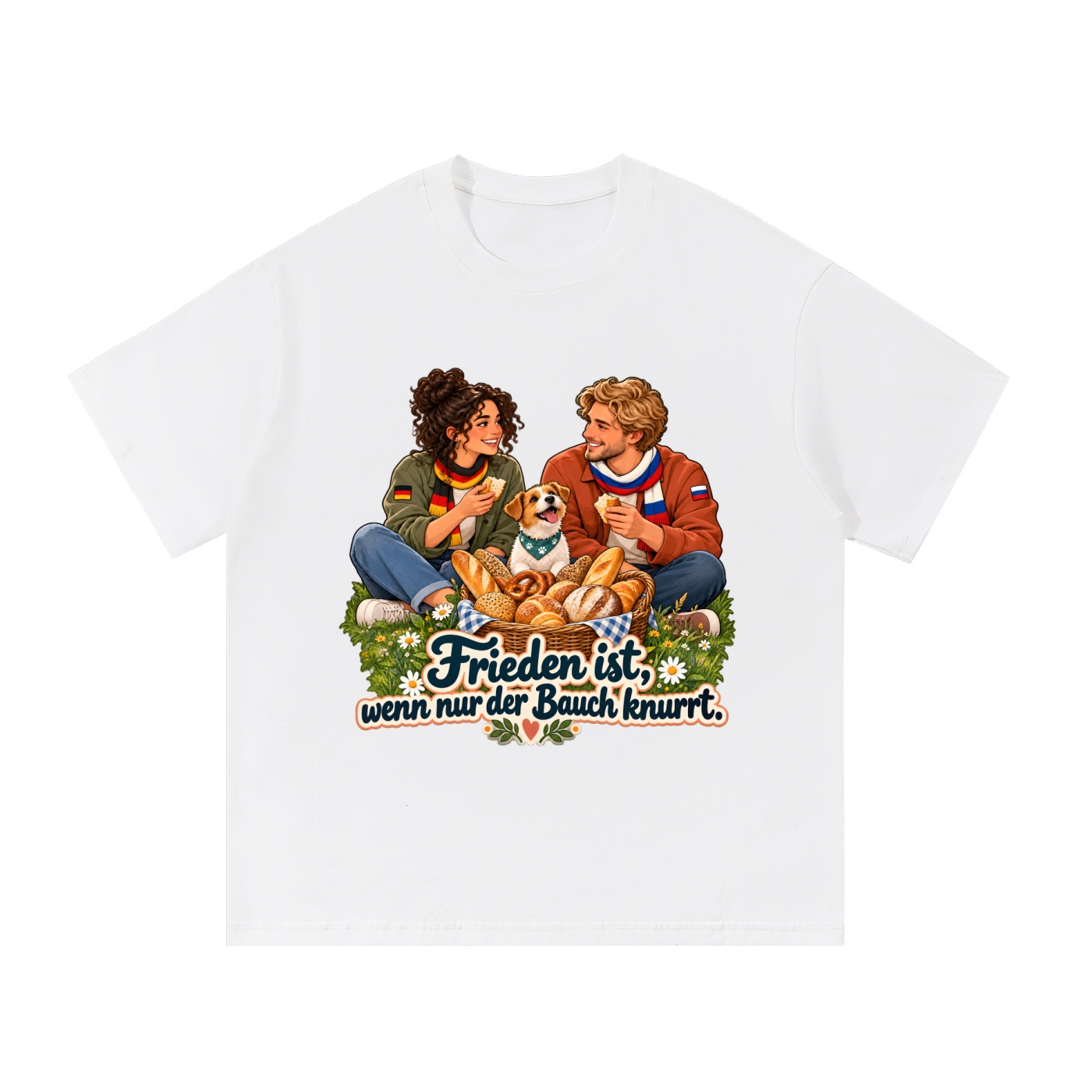 Frieden ist, wenn nur der Bauch knurrt. (Friedliches Picknick) – T-Shirt · Motiv 3 – Bild 3