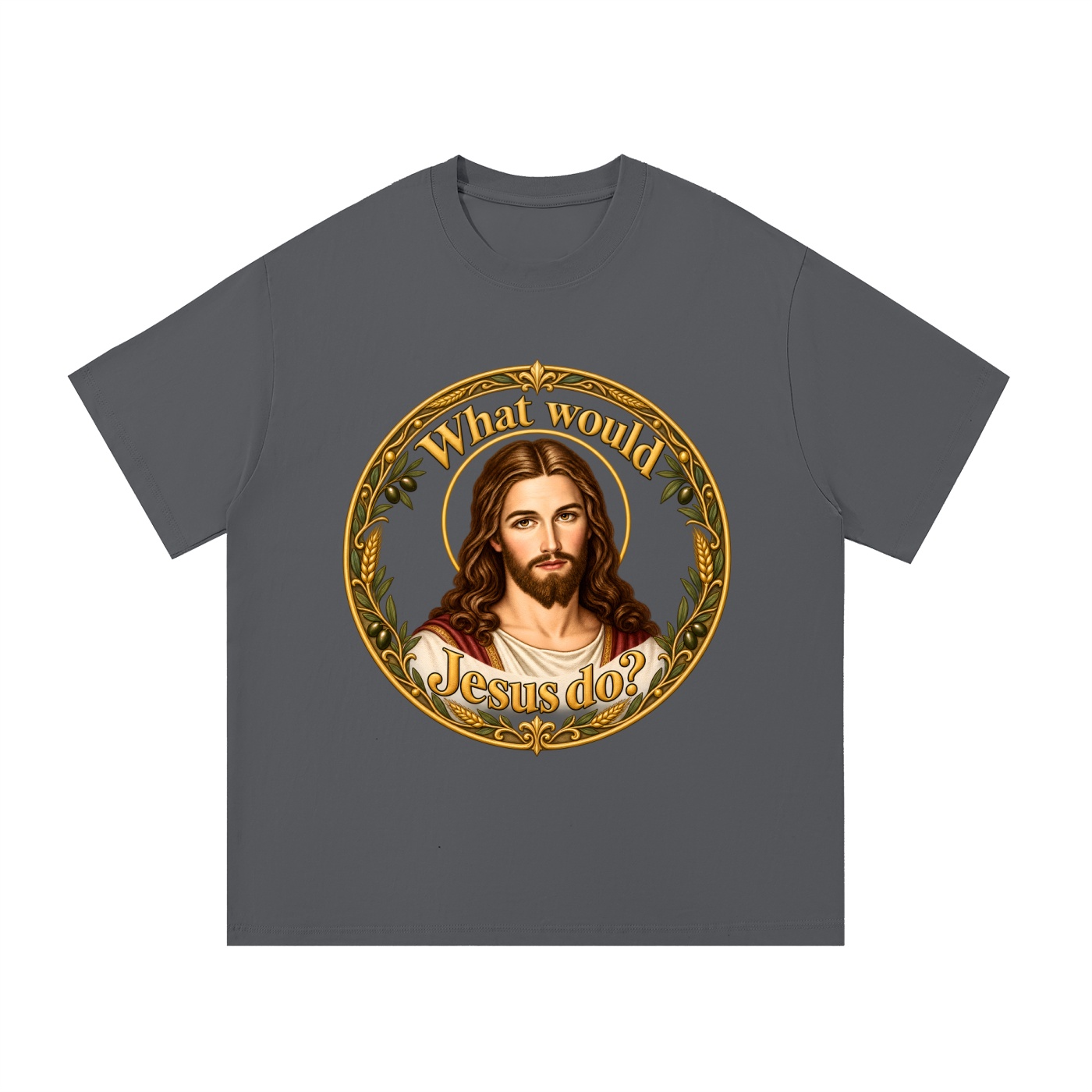 Was würde Jesus tun? Goldener Kranz (Variante 2) – T-Shirt – Bild 12