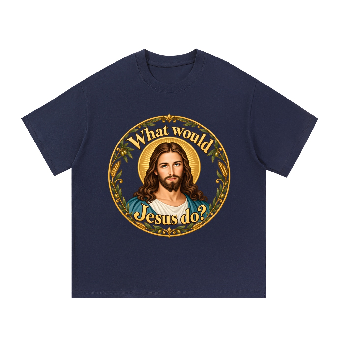 Was würde Jesus tun? Goldener Kranz (Variante 4) – T-Shirt – Bild 15