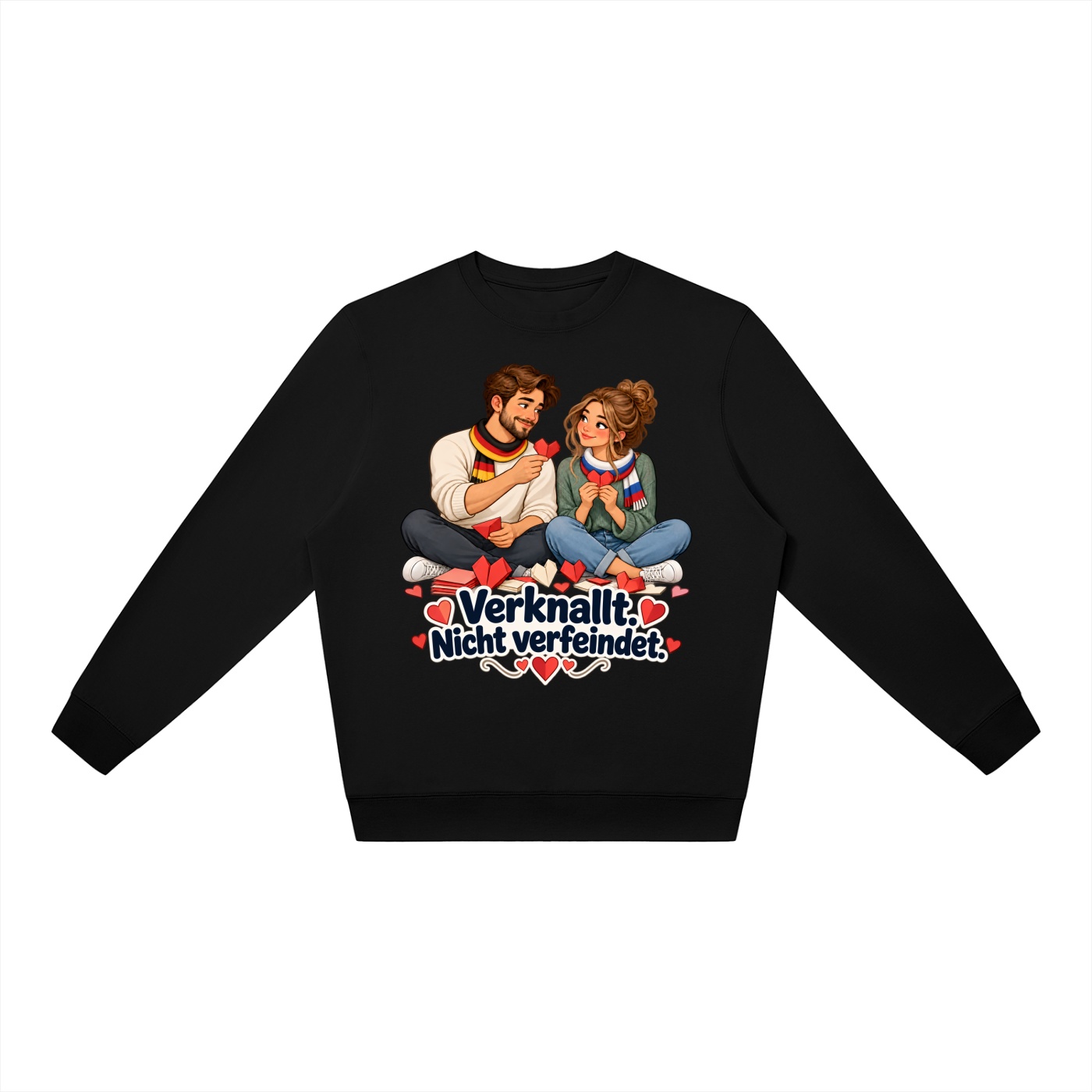 Verknallt. Nicht verfeindet. (Papierherzen) – Sweatshirt · Motiv 3