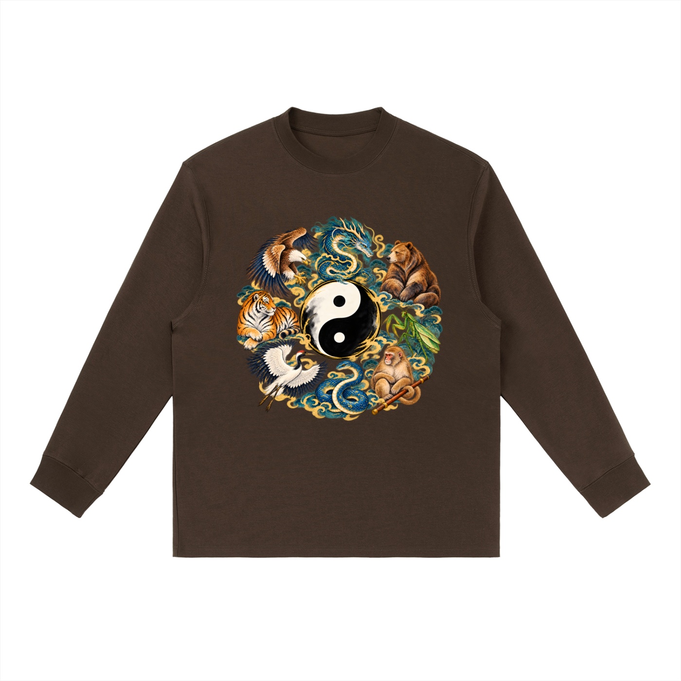 Kung Fu Tierkreis mit Bär – Langarmshirt Unisex in Kaffeebraun