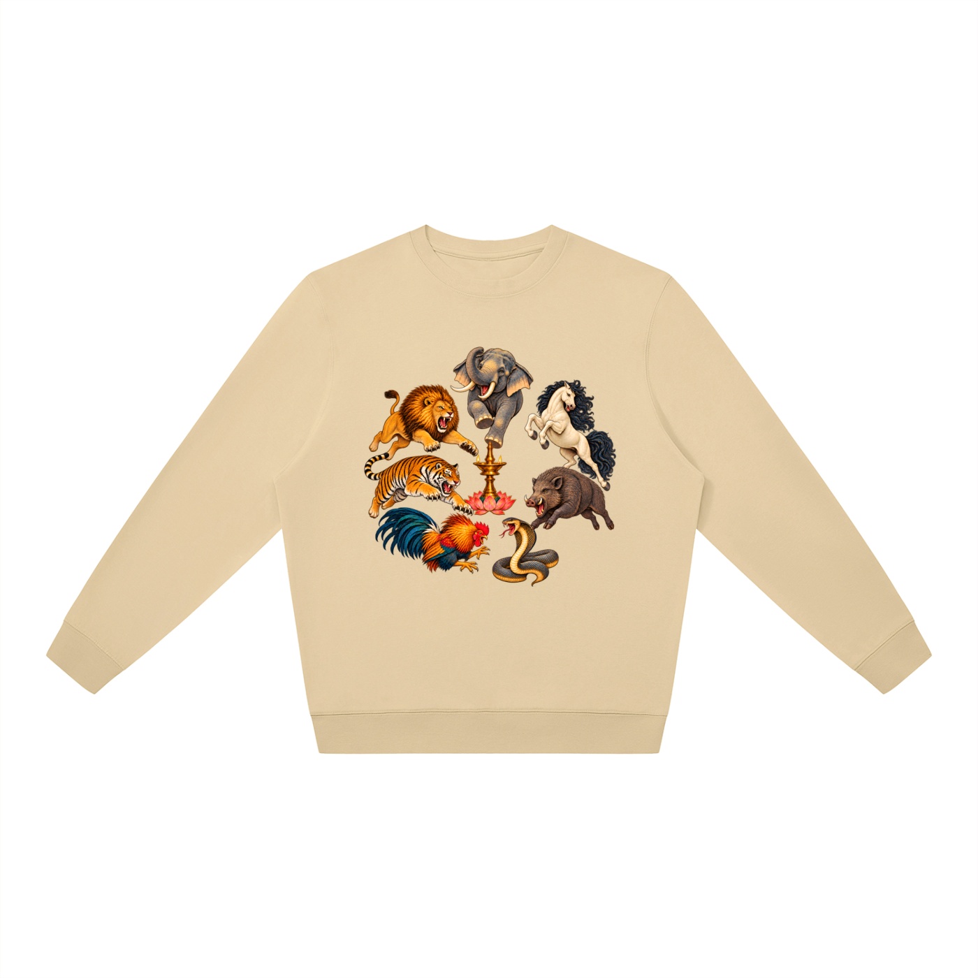 Kalari A – Oversize-Sweatshirt, Dynamische Tiere in Khaki