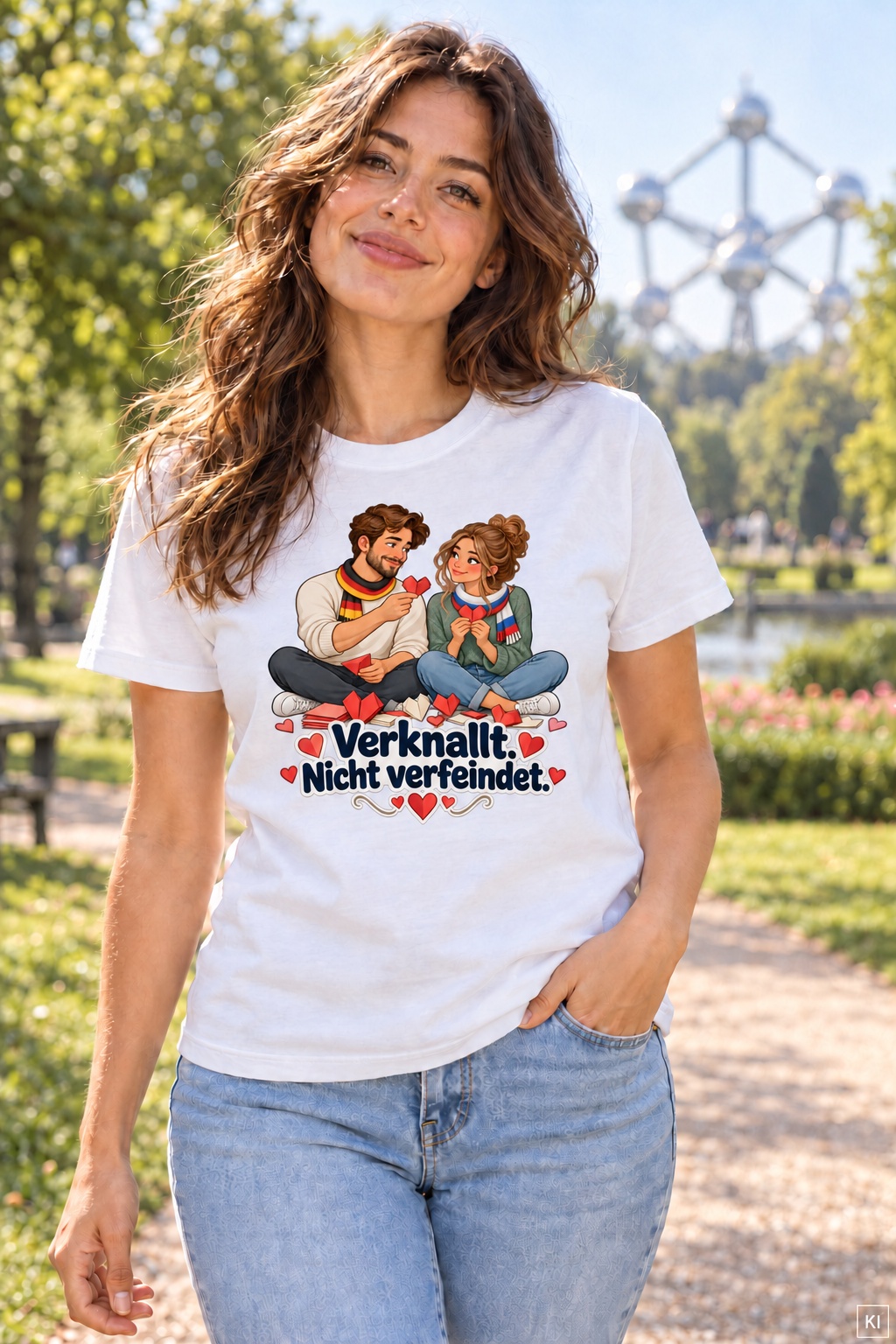 Verknallt. Nicht verfeindet. (Papierherzen) – T-Shirt · Motiv 3 – Bild 6