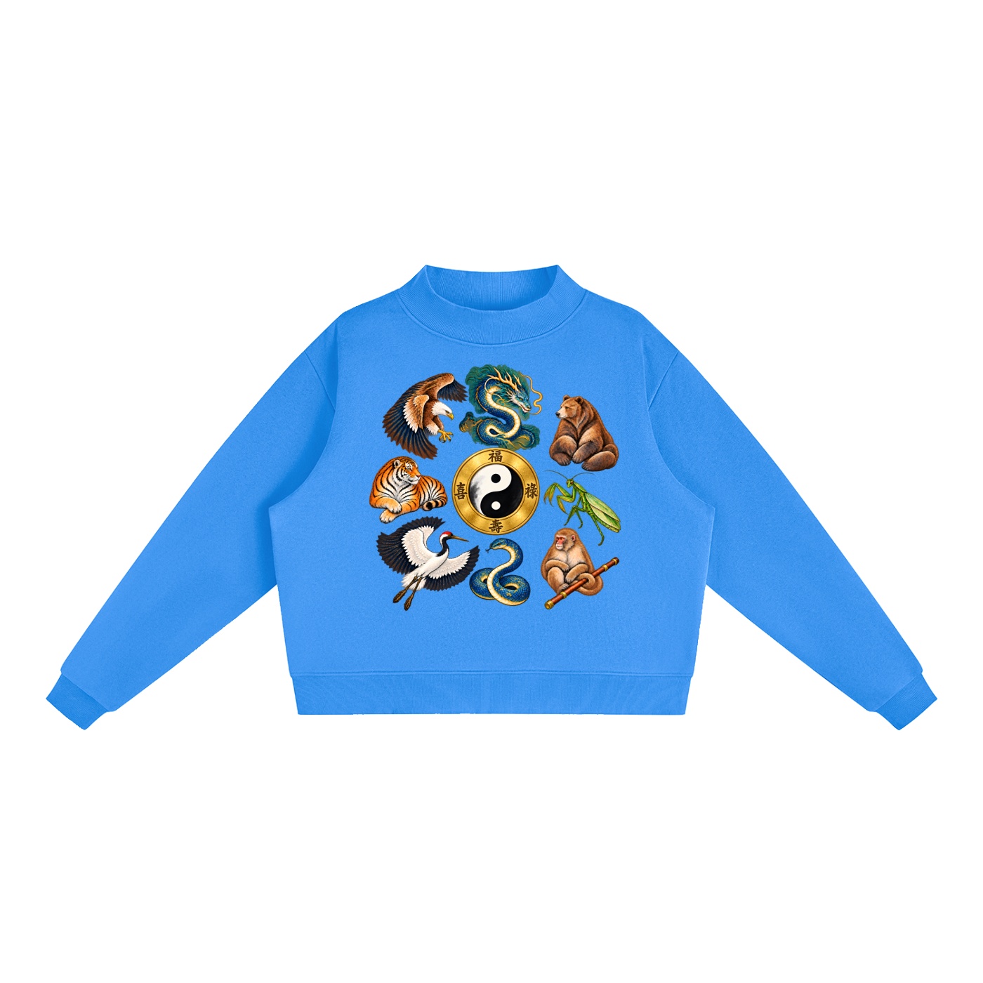 Kung-Fu A – Damen-Fleece-Sweatshirt, Freie Komposition in Blau