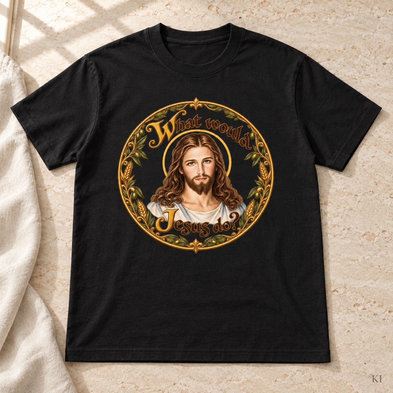Was würde Jesus tun? Manuskript-Kranz (Variante 2) – T-Shirt – Bild 5