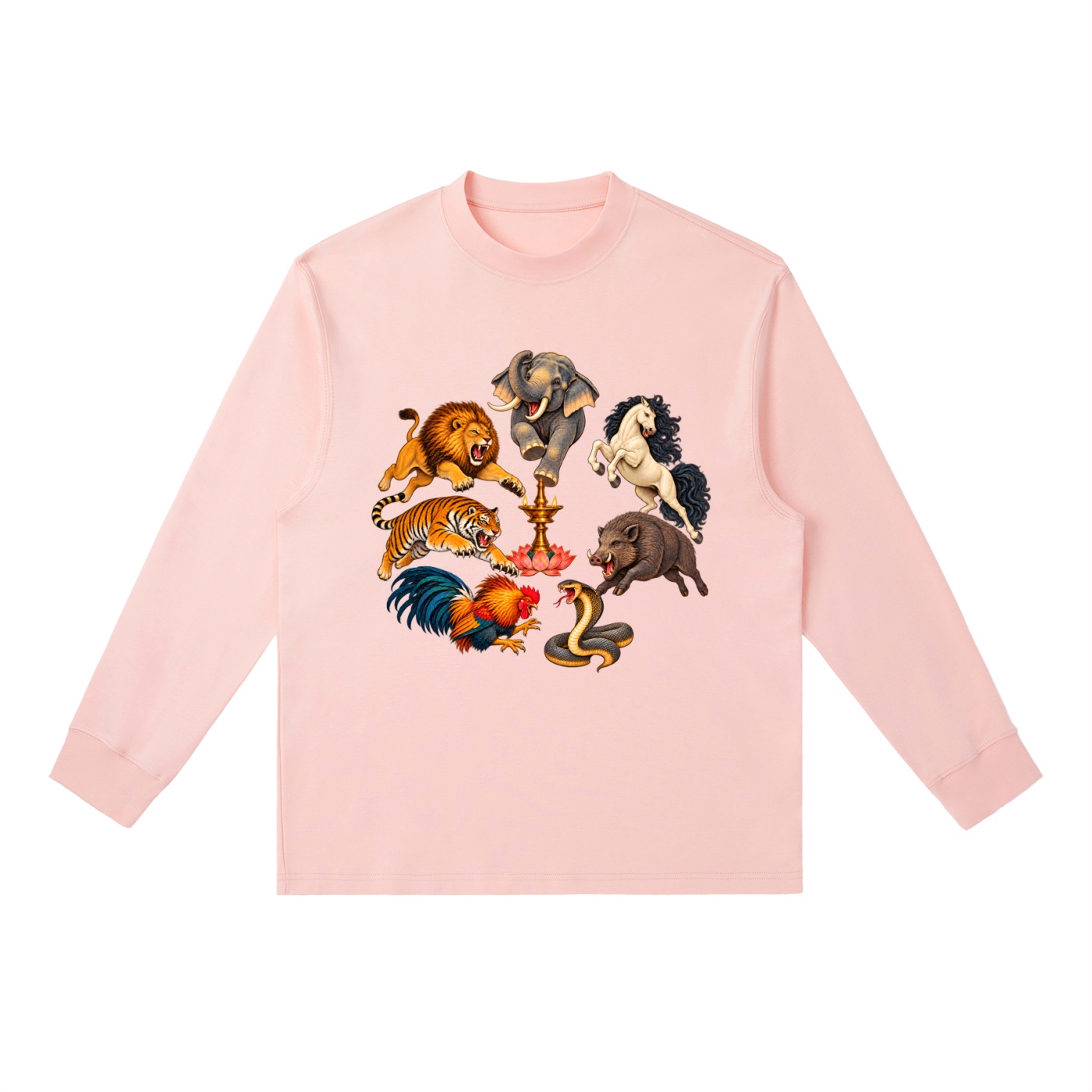 Kalari A – Langarmshirt, Dynamische Tiere in Rosa