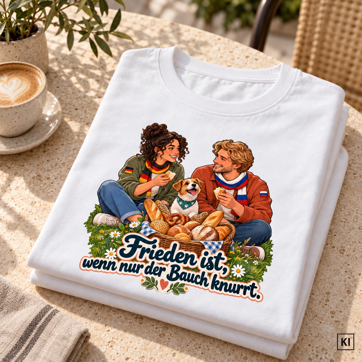 Frieden ist, wenn nur der Bauch knurrt. (Friedliches Picknick) – T-Shirt · Motiv 3 – Bild 8