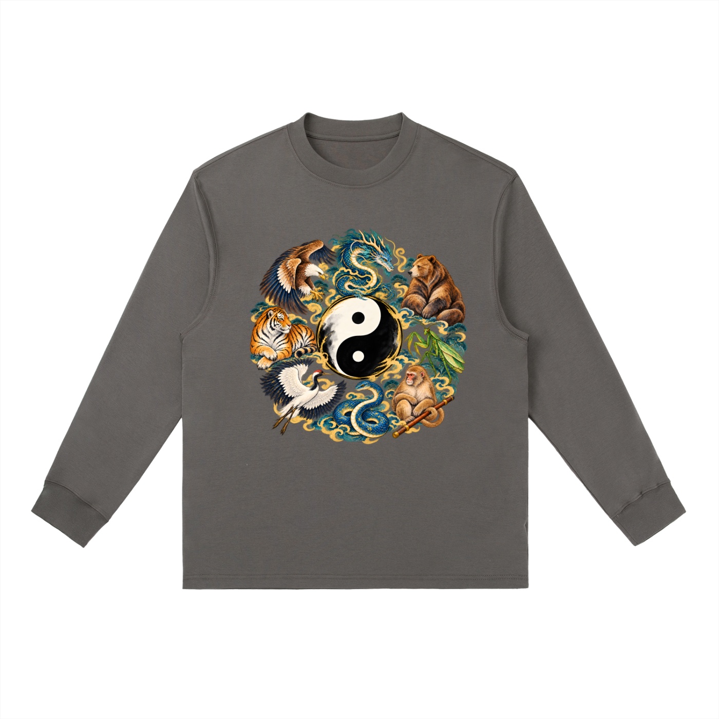Kung Fu Tierkreis mit Bär – Langarmshirt Unisex in Dunkelgrau