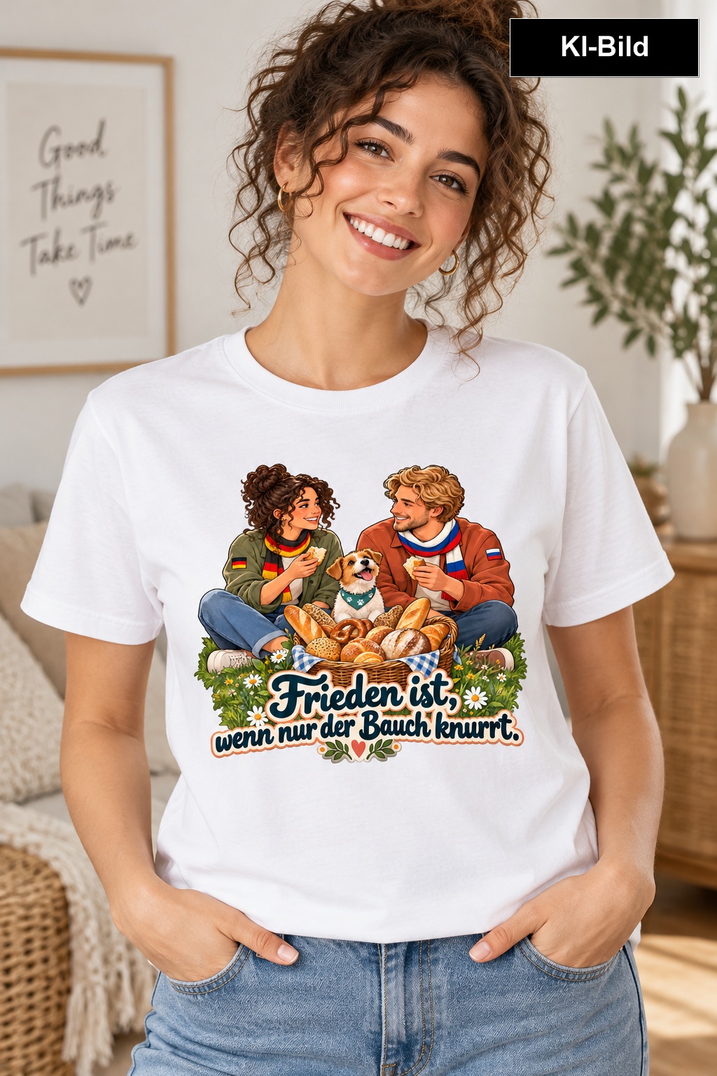 Frieden ist, wenn nur der Bauch knurrt. (Friedliches Picknick) – T-Shirt · Motiv 3 – Bild 7