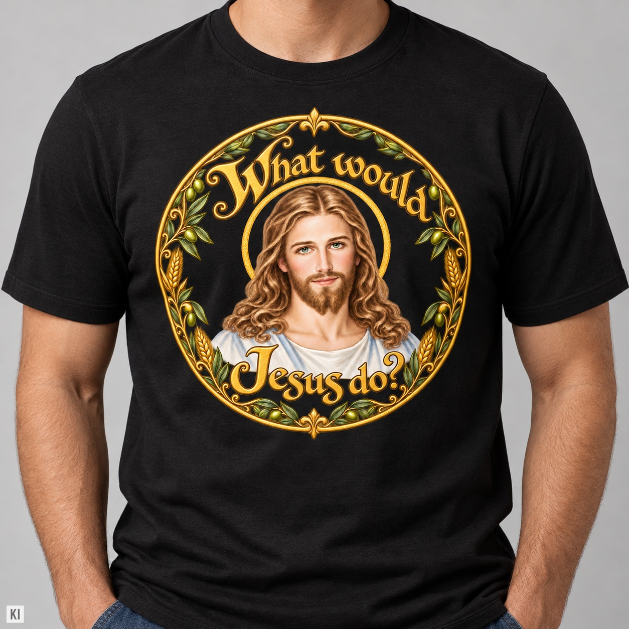 Was würde Jesus tun? Porträt-Kranz (Variante 4) – T-Shirt – Bild 6