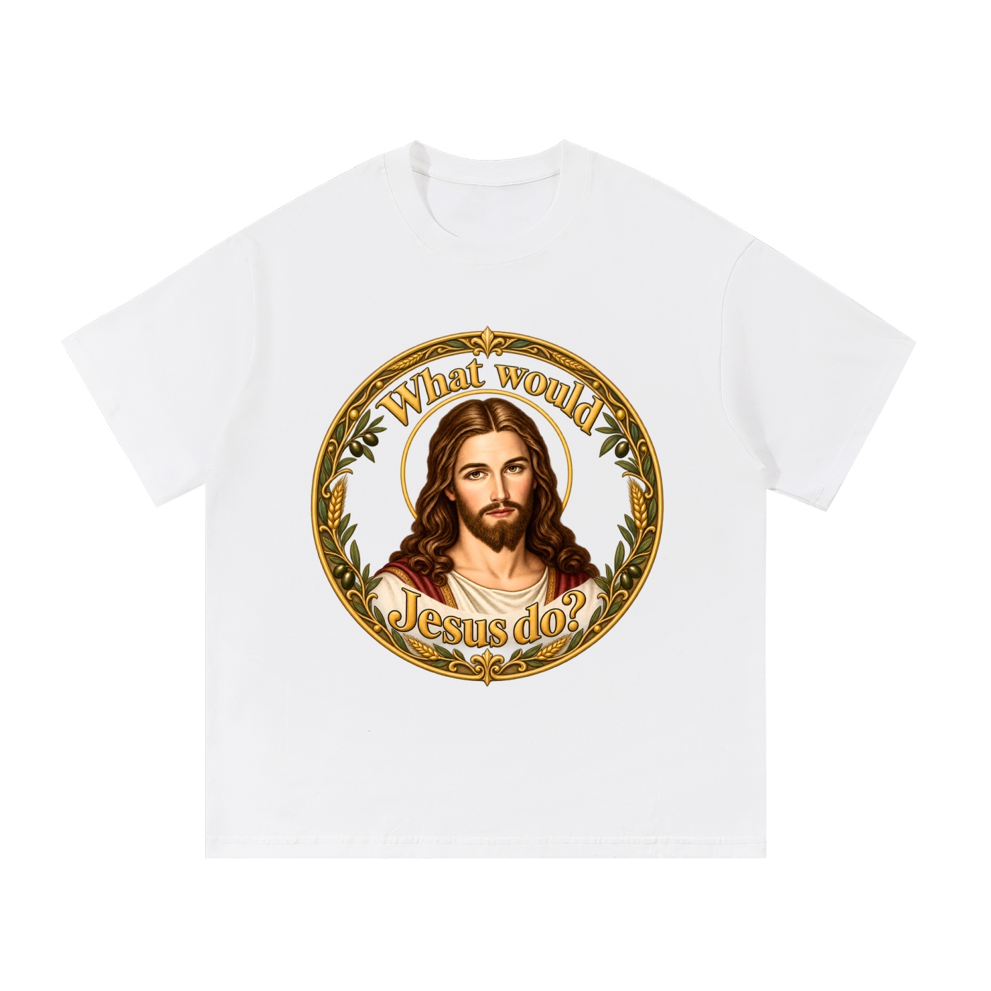 Was würde Jesus tun? Goldener Kranz (Variante 2) – T-Shirt – Bild 7