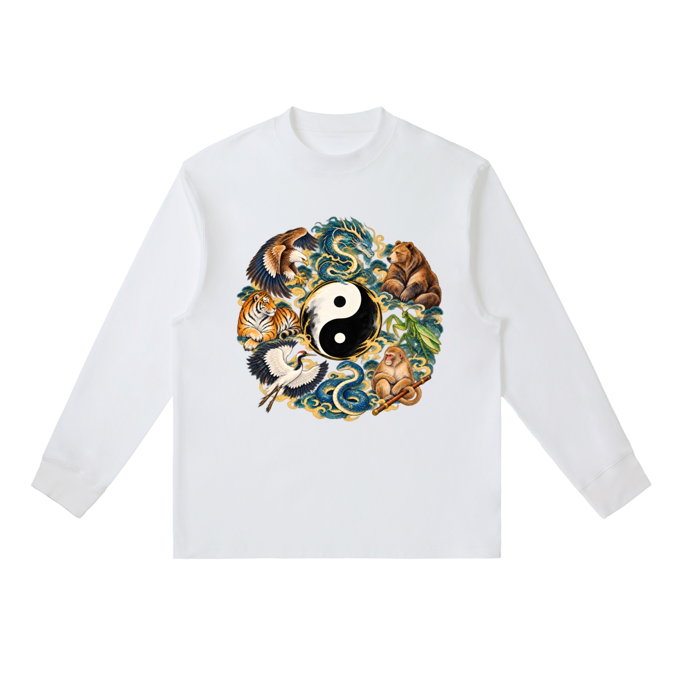 Kung Fu Tierkreis mit Bär – Langarmshirt Unisex in Weiß