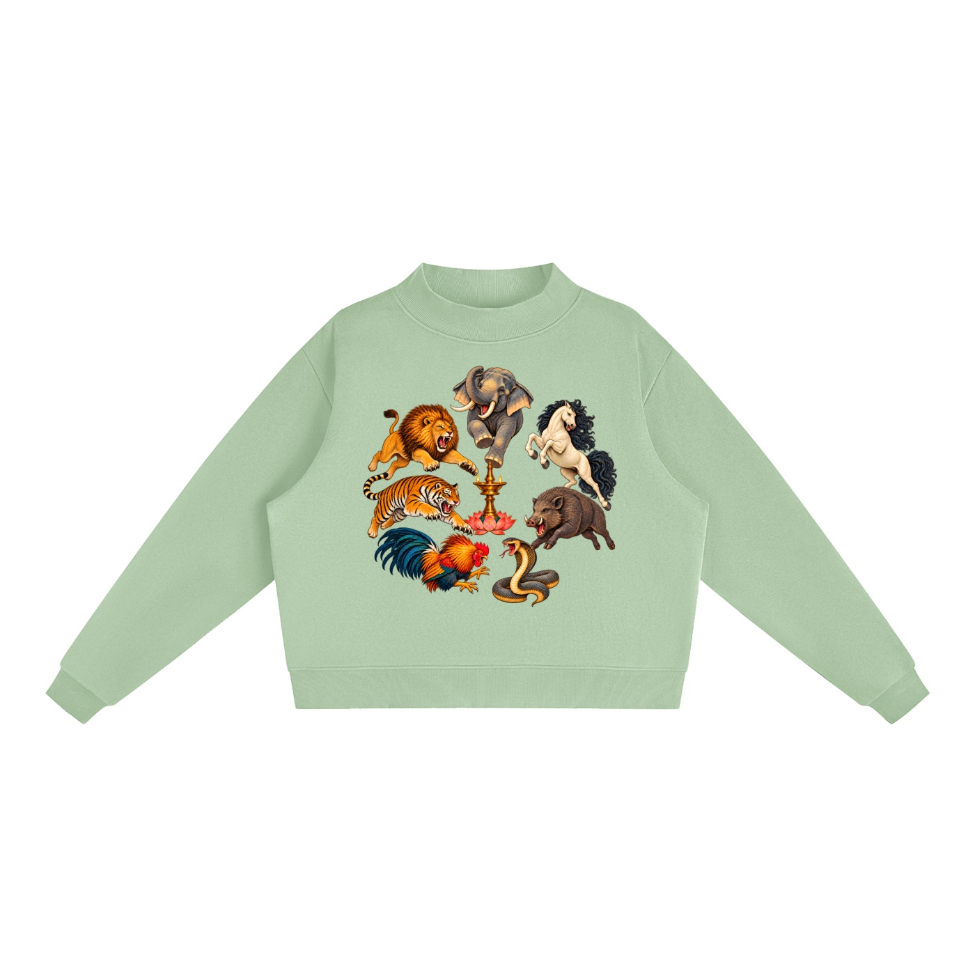 Kalari A – Damen-Fleece-Sweatshirt, Dynamische Tiere in Mintgrün