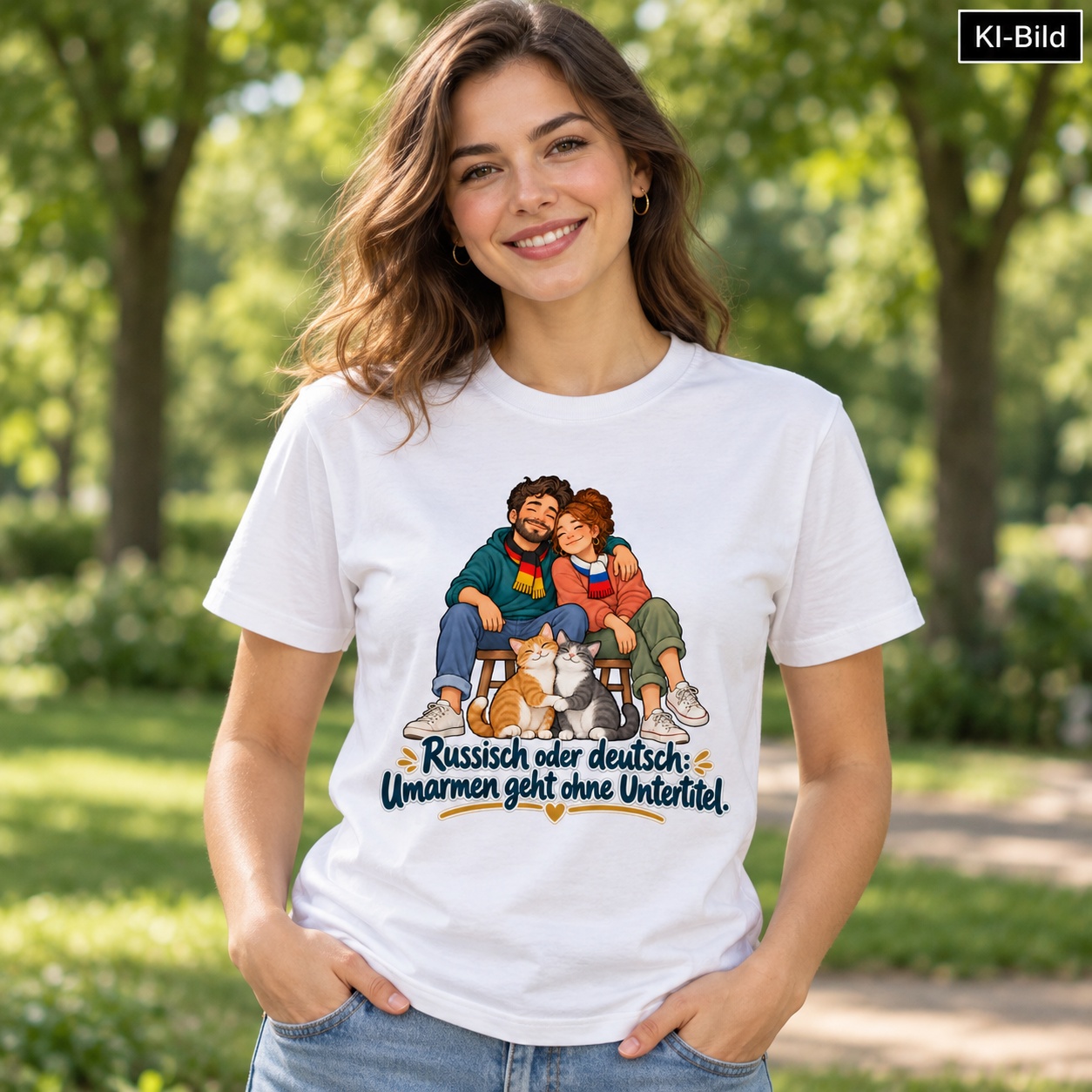 Russisch oder deutsch: Umarmen geht ohne Untertitel. (Umarmen ohne Untertitel) – T-Shirt – Bild 7