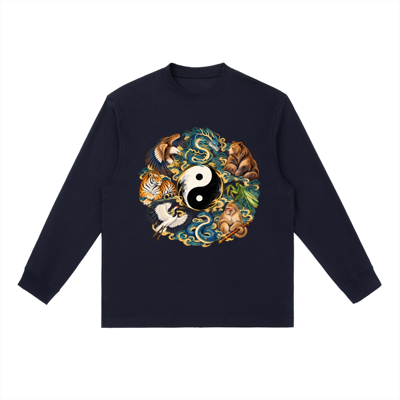 Kung Fu Tierkreis mit Bär – Langarmshirt Unisex in Marineblau