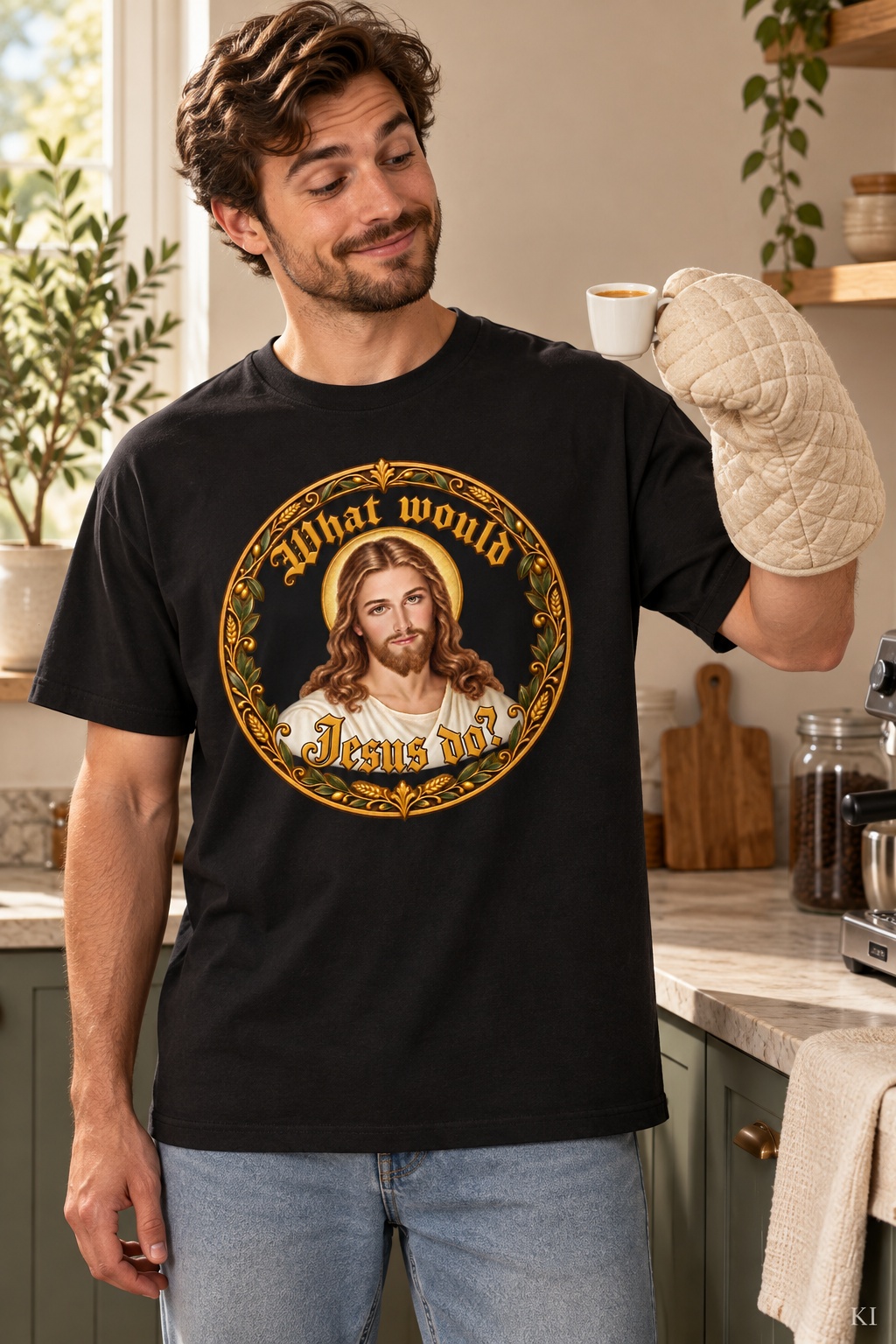 Was würde Jesus tun? Manuskript-Kranz (Variante 5) – T-Shirt – Bild 4