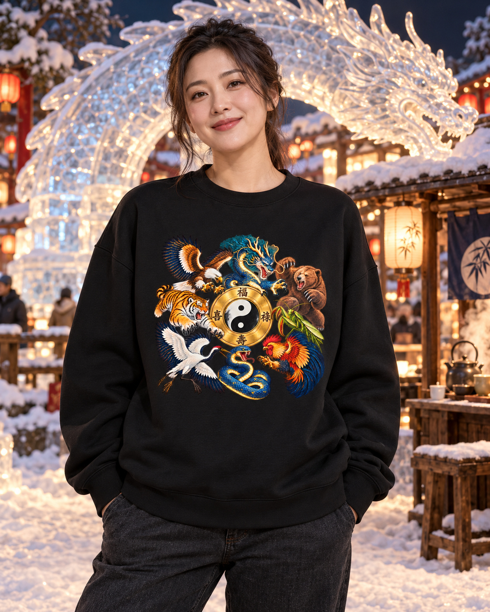 Kung-Fu B – Oversize-Sweatshirt, Dynamische Tiere – Bild 5