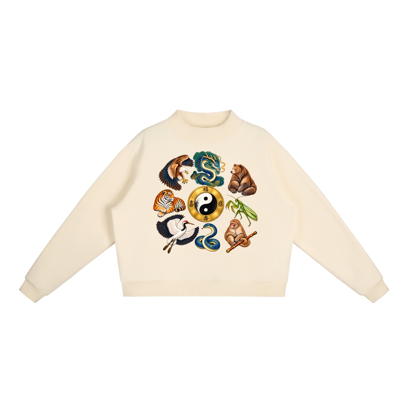 Kung-Fu A – Damen-Fleece-Sweatshirt, Freie Komposition in Cremeaprikot
