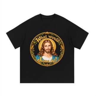 What Would Jesus Do? (Porträt und Goldschrift, Variante 1) – T-Shirt