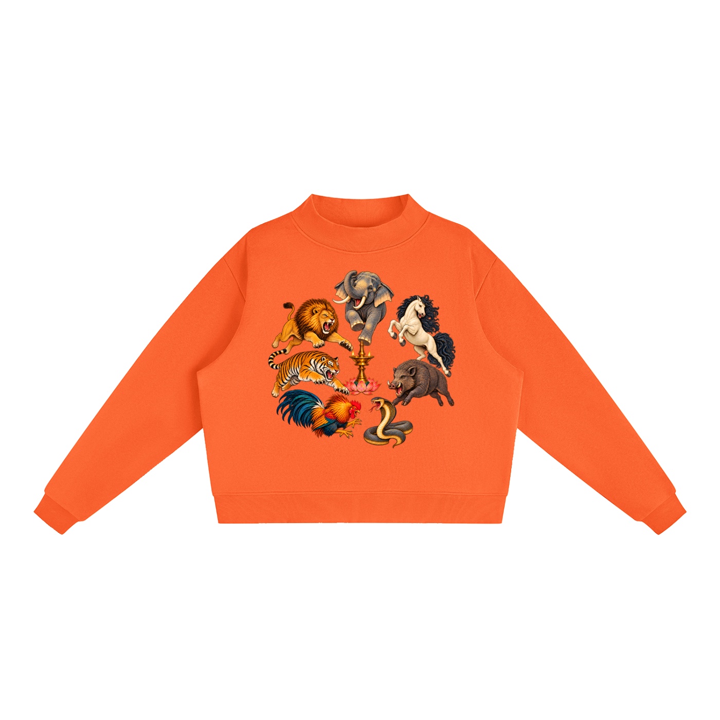 Kalari A – Damen-Fleece-Sweatshirt, Dynamische Tiere in Orange