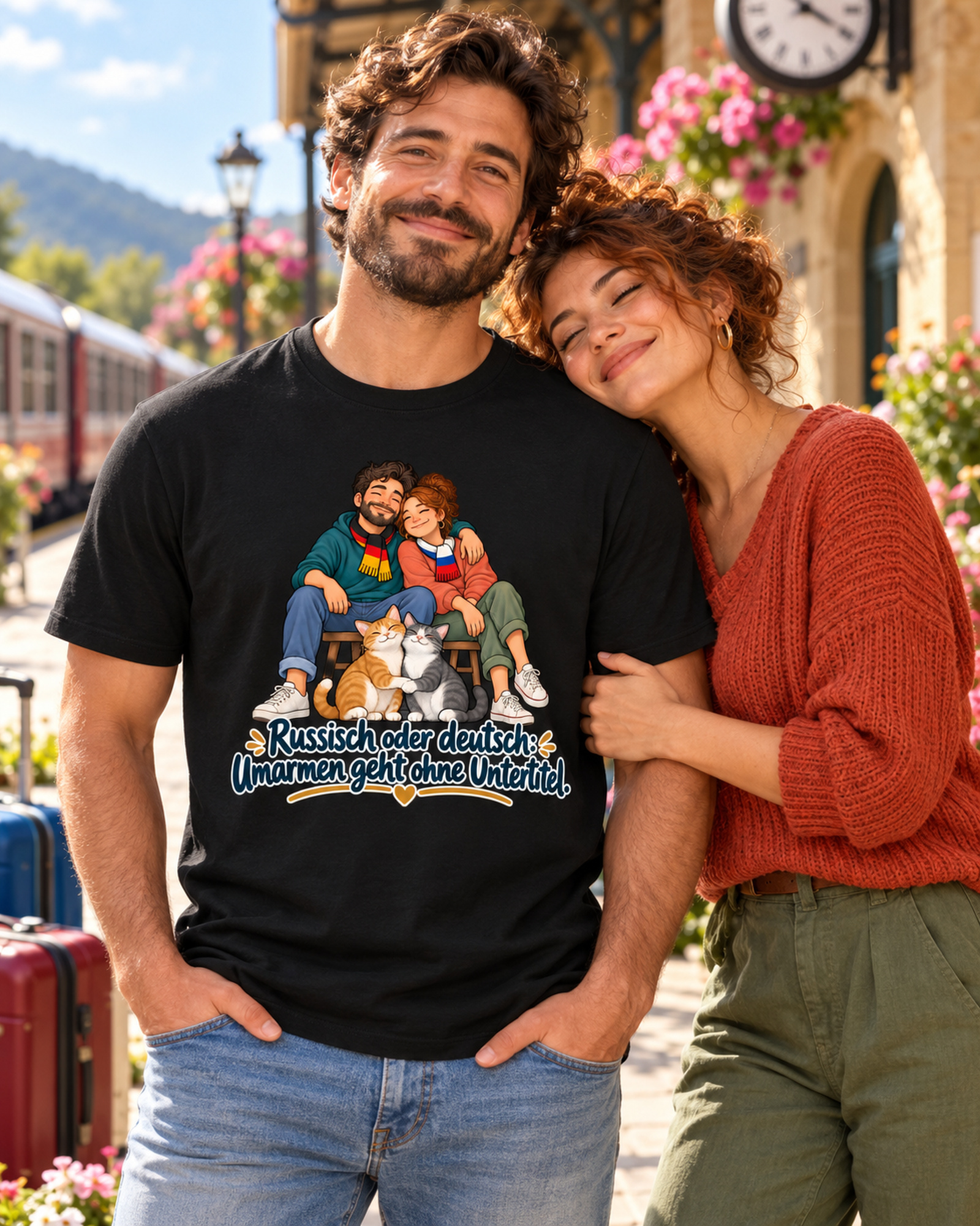 Russisch oder deutsch: Umarmen geht ohne Untertitel. (Umarmen ohne Untertitel) – T-Shirt – Bild 3