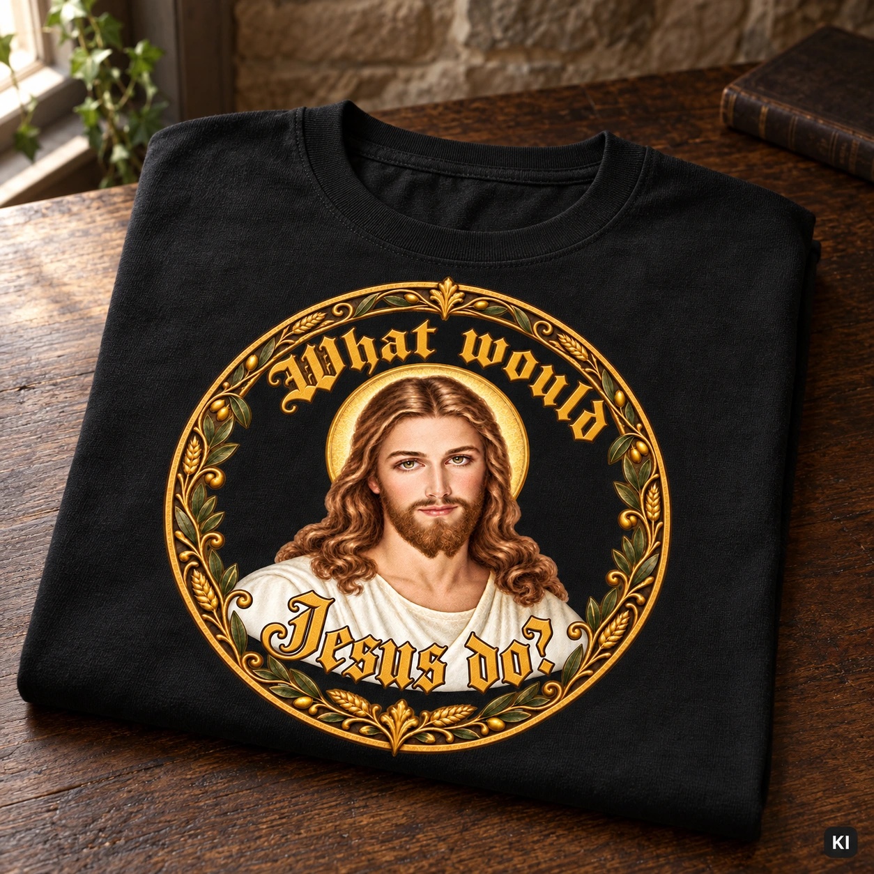 Was würde Jesus tun? Manuskript-Kranz (Variante 5) – T-Shirt – Bild 3
