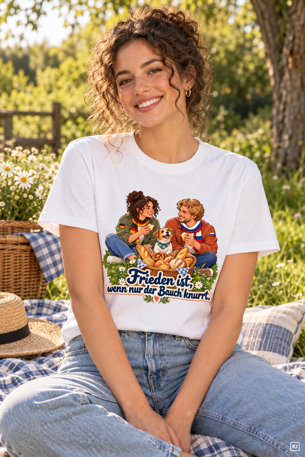 Frieden ist, wenn nur der Bauch knurrt. (Friedliches Picknick) – T-Shirt · Motiv 3 – Bild 10
