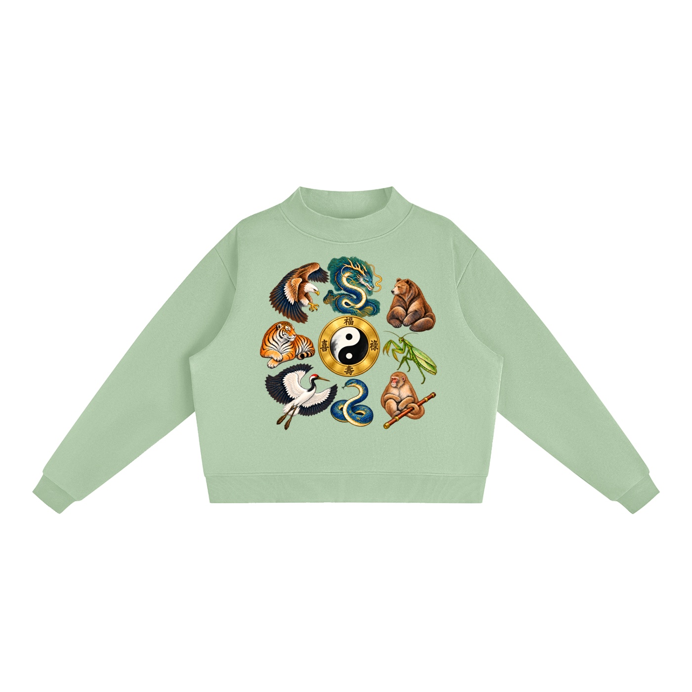 Kung-Fu A – Damen-Fleece-Sweatshirt, Freie Komposition in Mintgrün