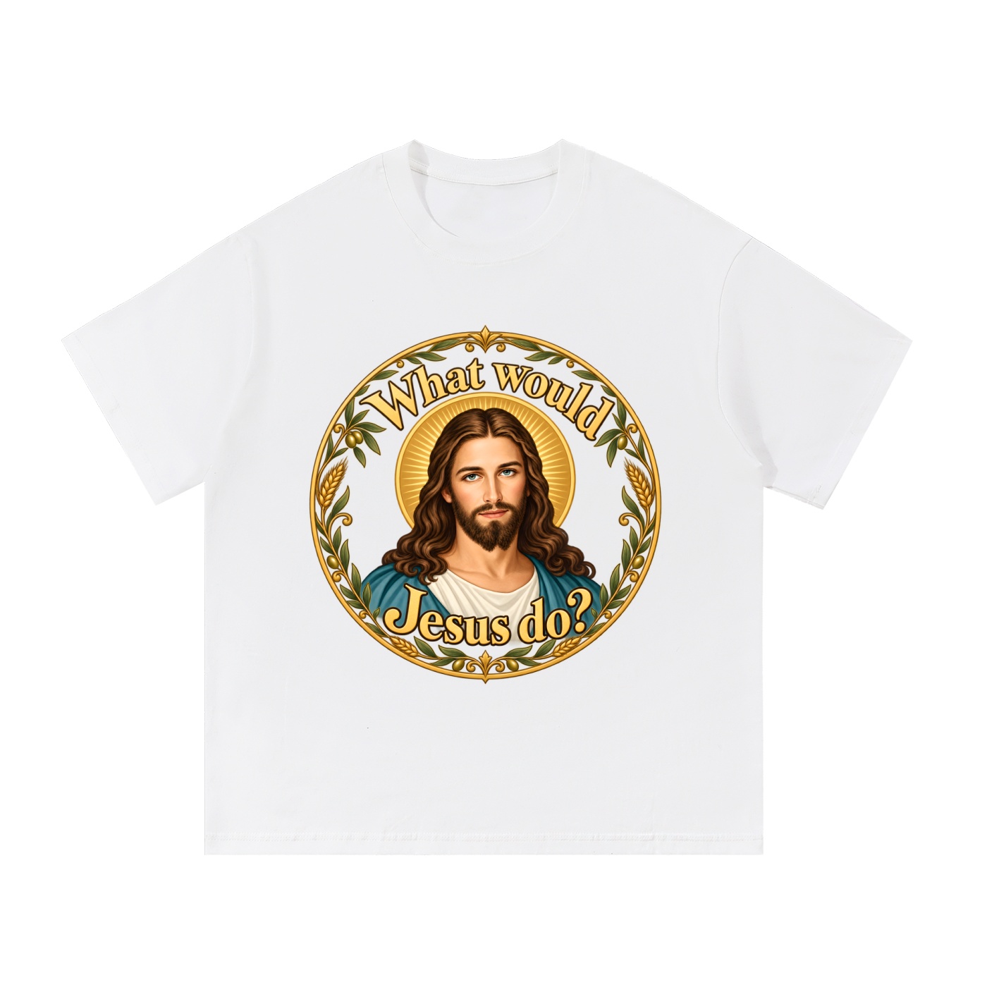 Was würde Jesus tun? Goldener Kranz (Variante 4) – T-Shirt – Bild 7