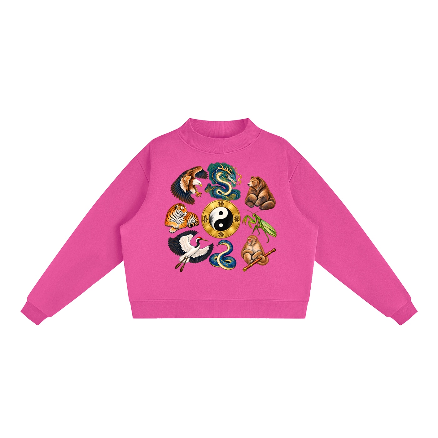 Kung-Fu A – Damen-Fleece-Sweatshirt, Freie Komposition in Rosenrot
