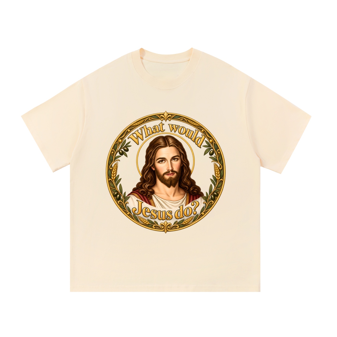 Was würde Jesus tun? Goldener Kranz (Variante 2) – T-Shirt – Bild 9