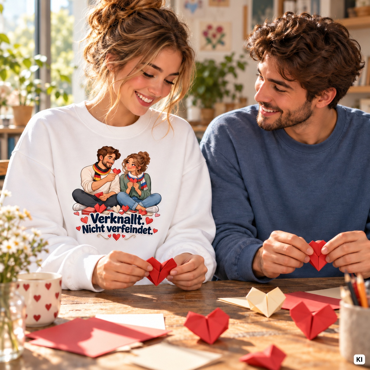 Verknallt. Nicht verfeindet. (Papierherzen) – Sweatshirt · Motiv 3 – Bild 9