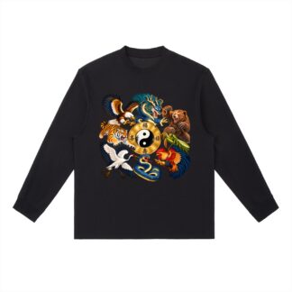 Kung-Fu B – Langarmshirt, Dynamische Tiere in Schwarz