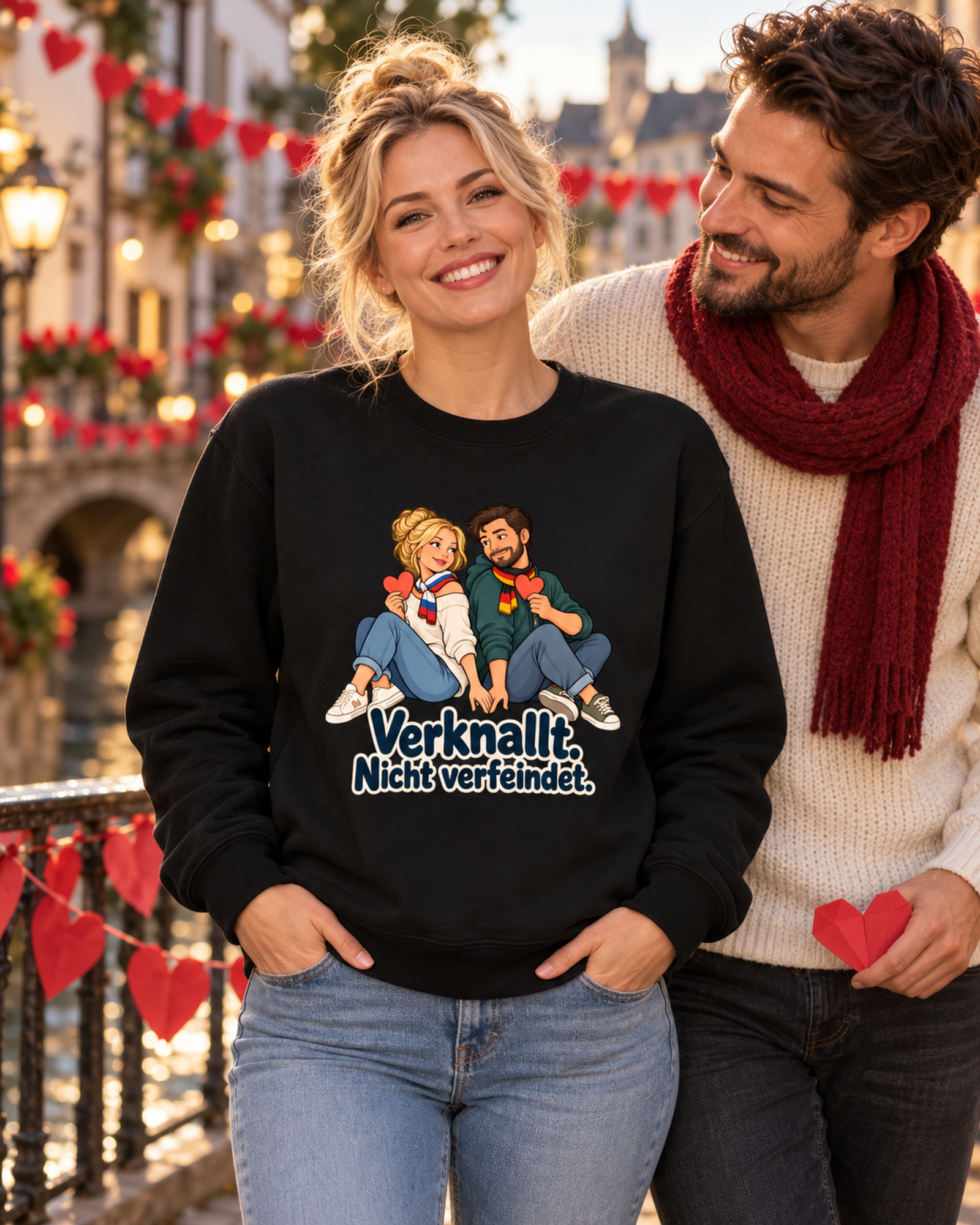 Verknallt. Nicht verfeindet. (Papierherzen) – Sweatshirt – Bild 3