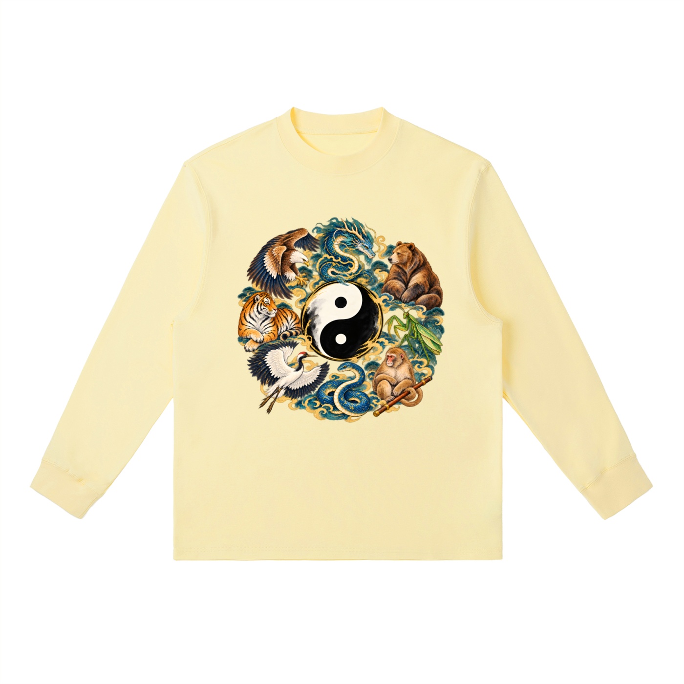 Kung Fu Tierkreis mit Bär – Langarmshirt Unisex in Gelbcreme