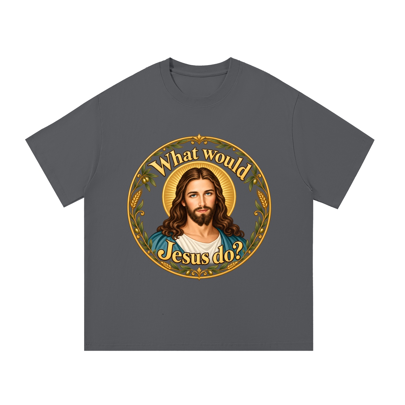 Was würde Jesus tun? Goldener Kranz (Variante 4) – T-Shirt – Bild 12