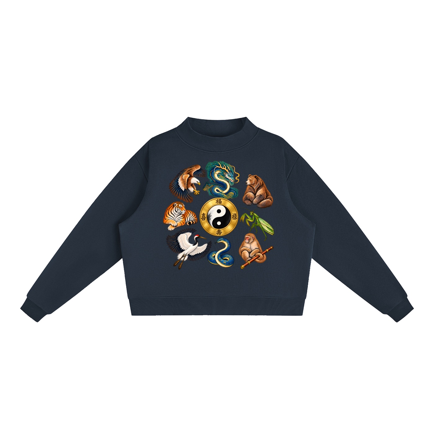Kung-Fu A – Damen-Fleece-Sweatshirt, Freie Komposition in Marineblau