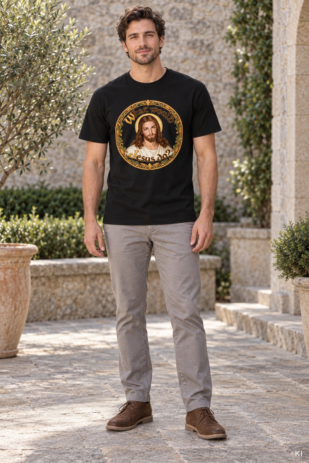 Was würde Jesus tun? Manuskript-Kranz (Variante 4) – T-Shirt – Bild 5