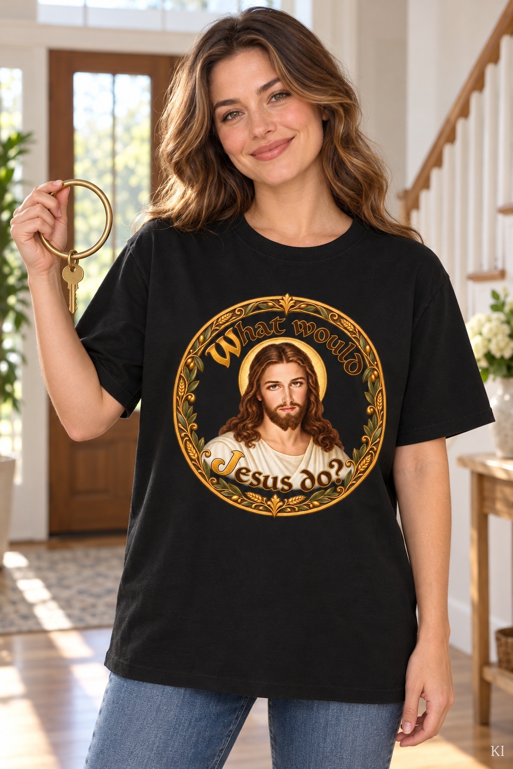 Was würde Jesus tun? Manuskript-Kranz (Variante 4) – T-Shirt – Bild 4