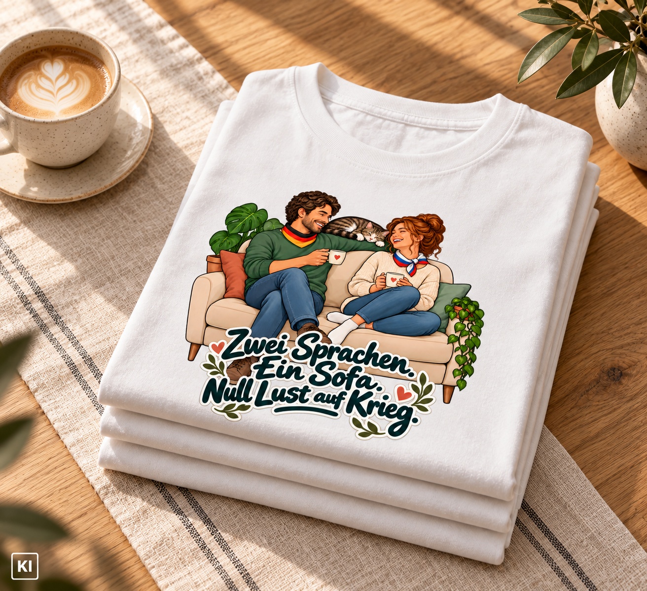 Zwei Sprachen. Ein Sofa. Null Lust auf Krieg. (Zwei Sprachen, ein Sofa) – T-Shirt · Motiv 2 – Bild 8