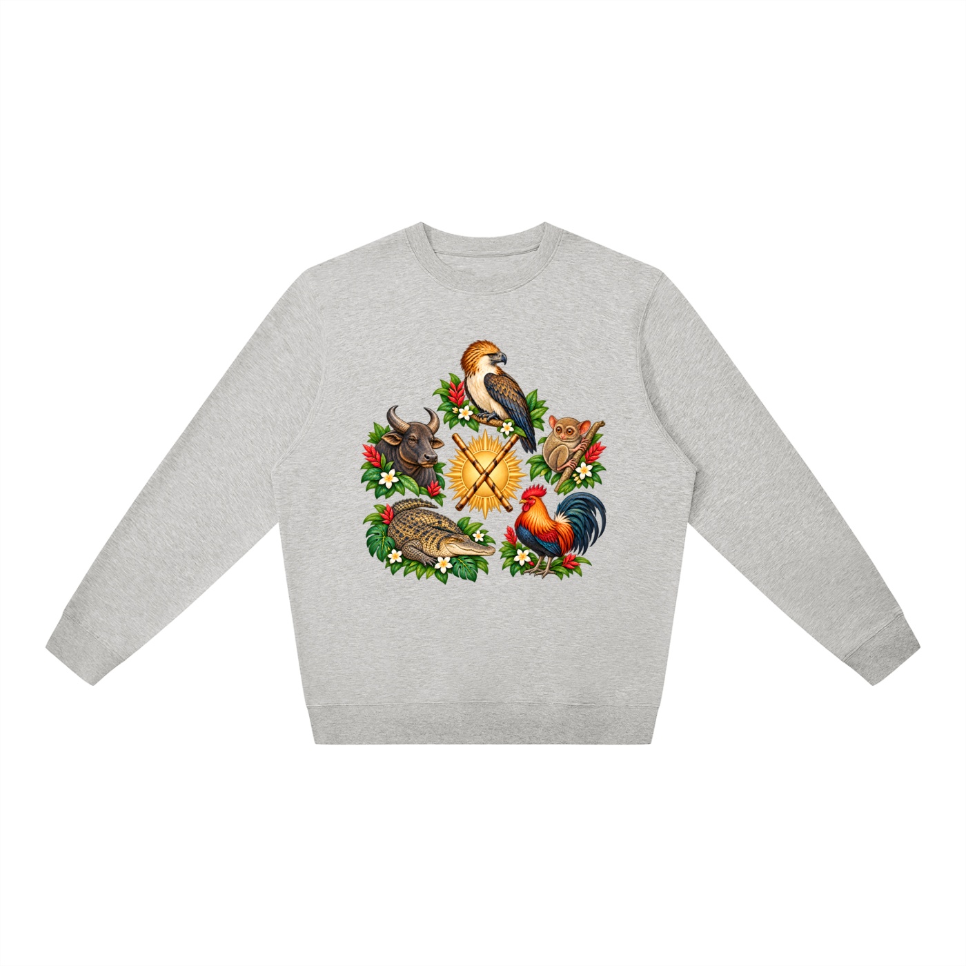 Philippinen A – Oversize-Sweatshirt, Freie Komposition in Blumengrau