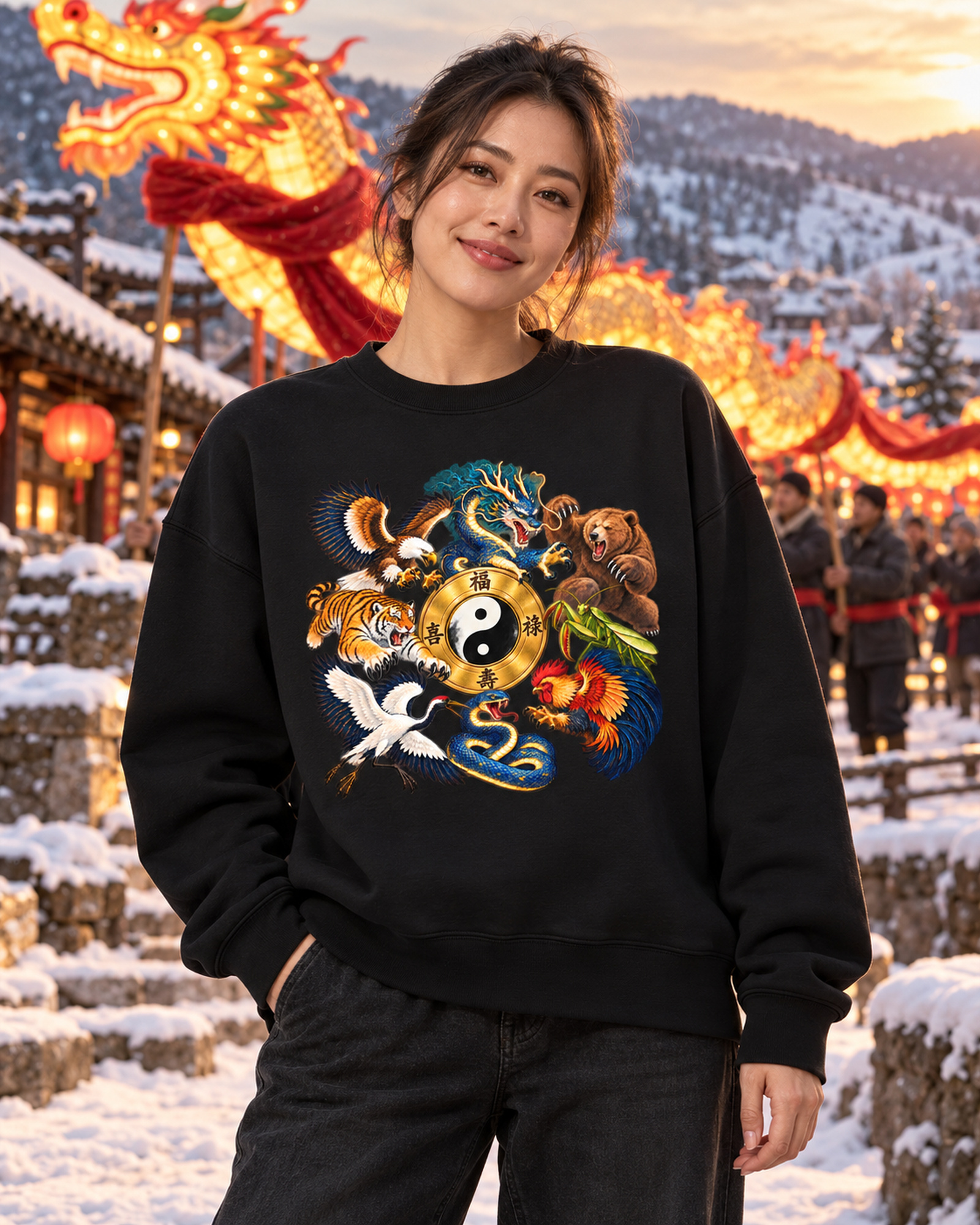 Kung-Fu B – Oversize-Sweatshirt, Dynamische Tiere – Bild 3