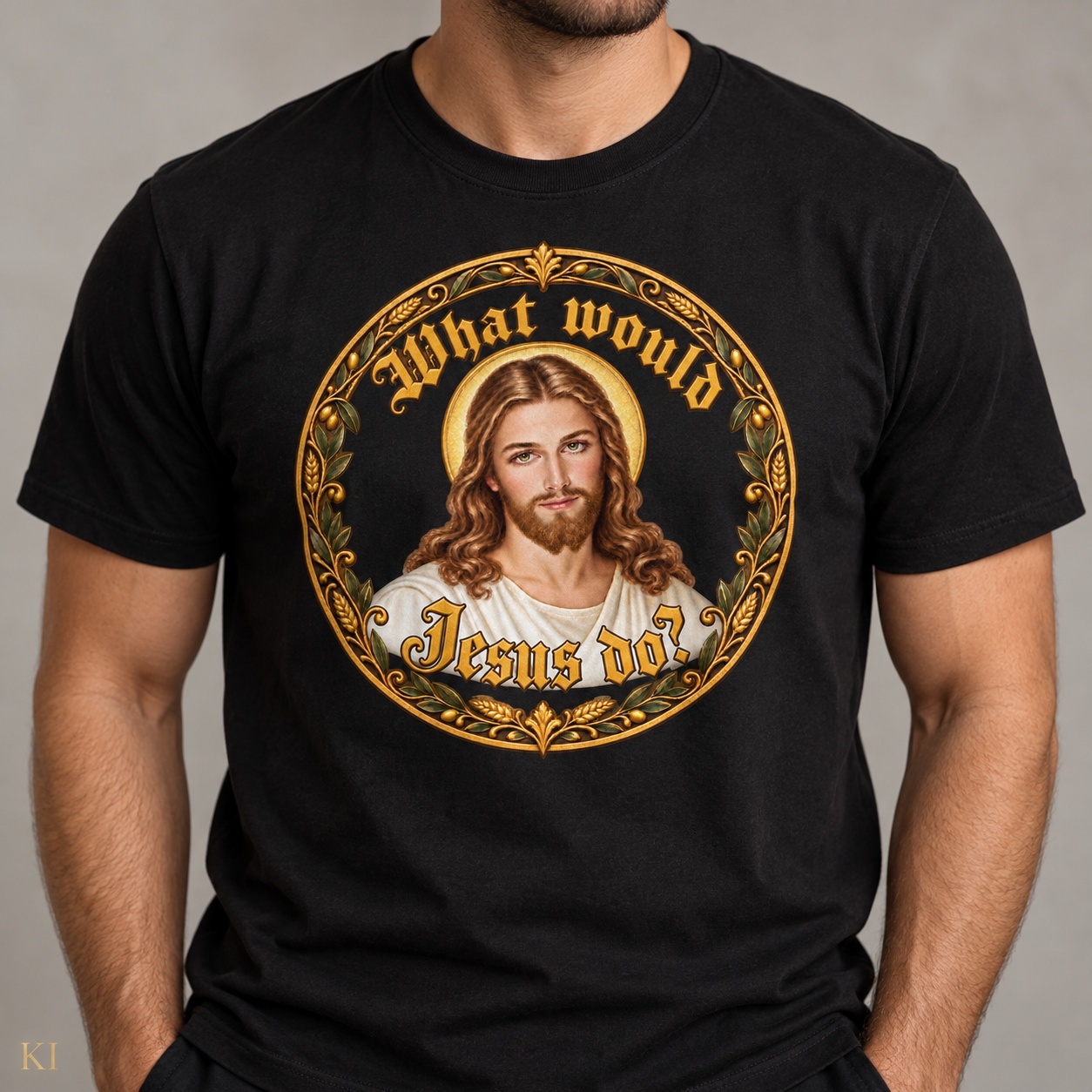 Was würde Jesus tun? Manuskript-Kranz (Variante 5) – T-Shirt – Bild 6